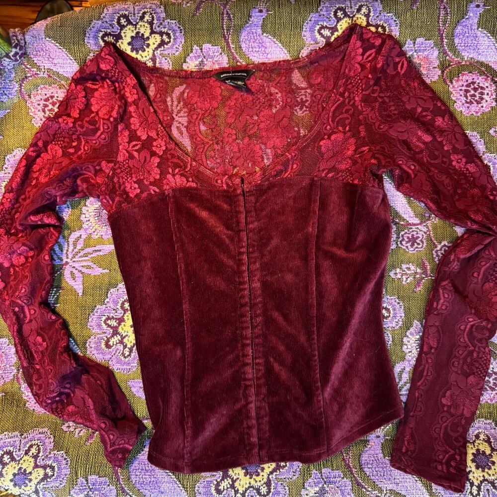 🍷 Velvet Rose Romance 🍷 | MODA International Lace & Velvet Corset Top (Size S)